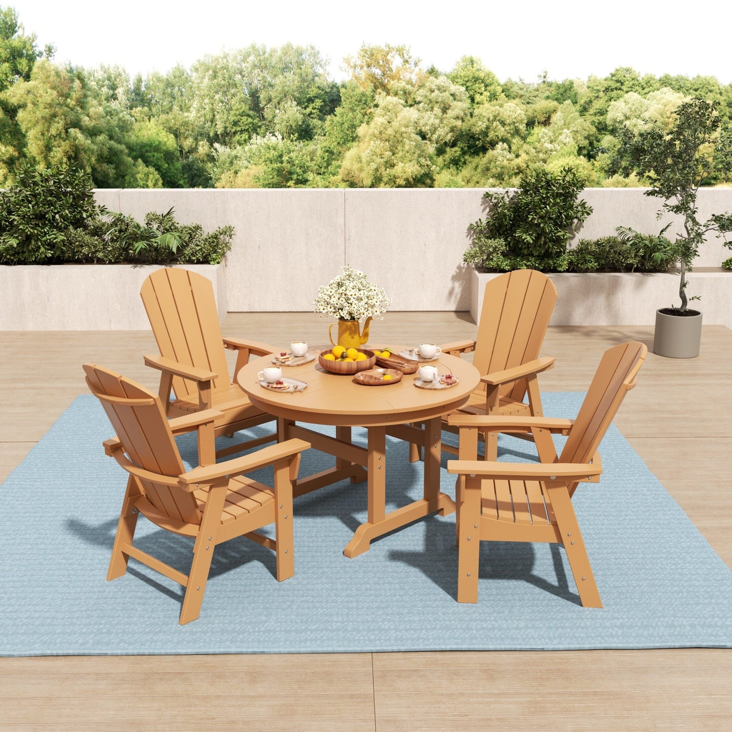 Set di sedie da pranzo rotonde Adirondack per esterni e patio Polytrends Laguna in HDPE, adatte a tutte le stagioni (set da 5 pezzi)