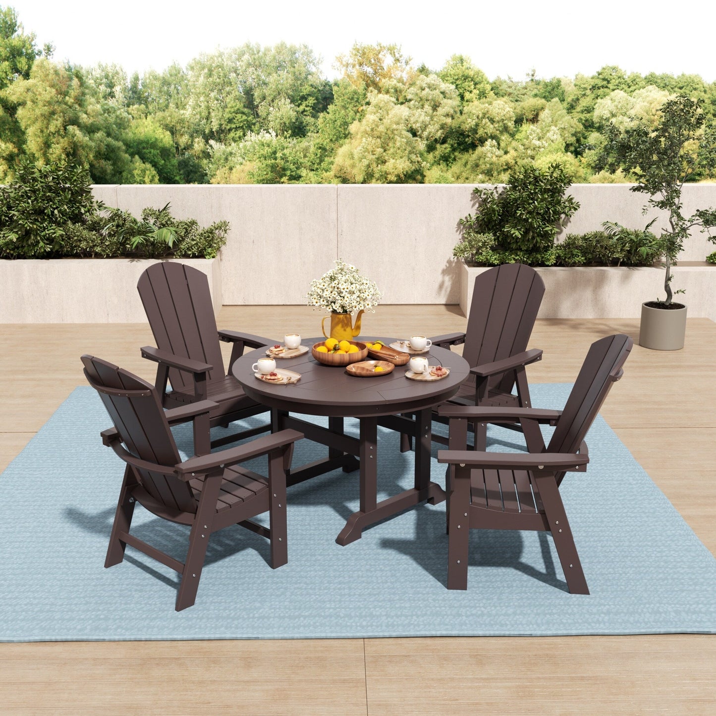 Set di sedie da pranzo rotonde Adirondack per esterni e patio Polytrends Laguna in HDPE, adatte a tutte le stagioni (set da 5 pezzi)