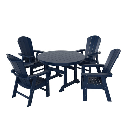 Set di sedie da pranzo rotonde Adirondack per esterni e patio Polytrends Laguna in HDPE, adatte a tutte le stagioni (set da 5 pezzi)