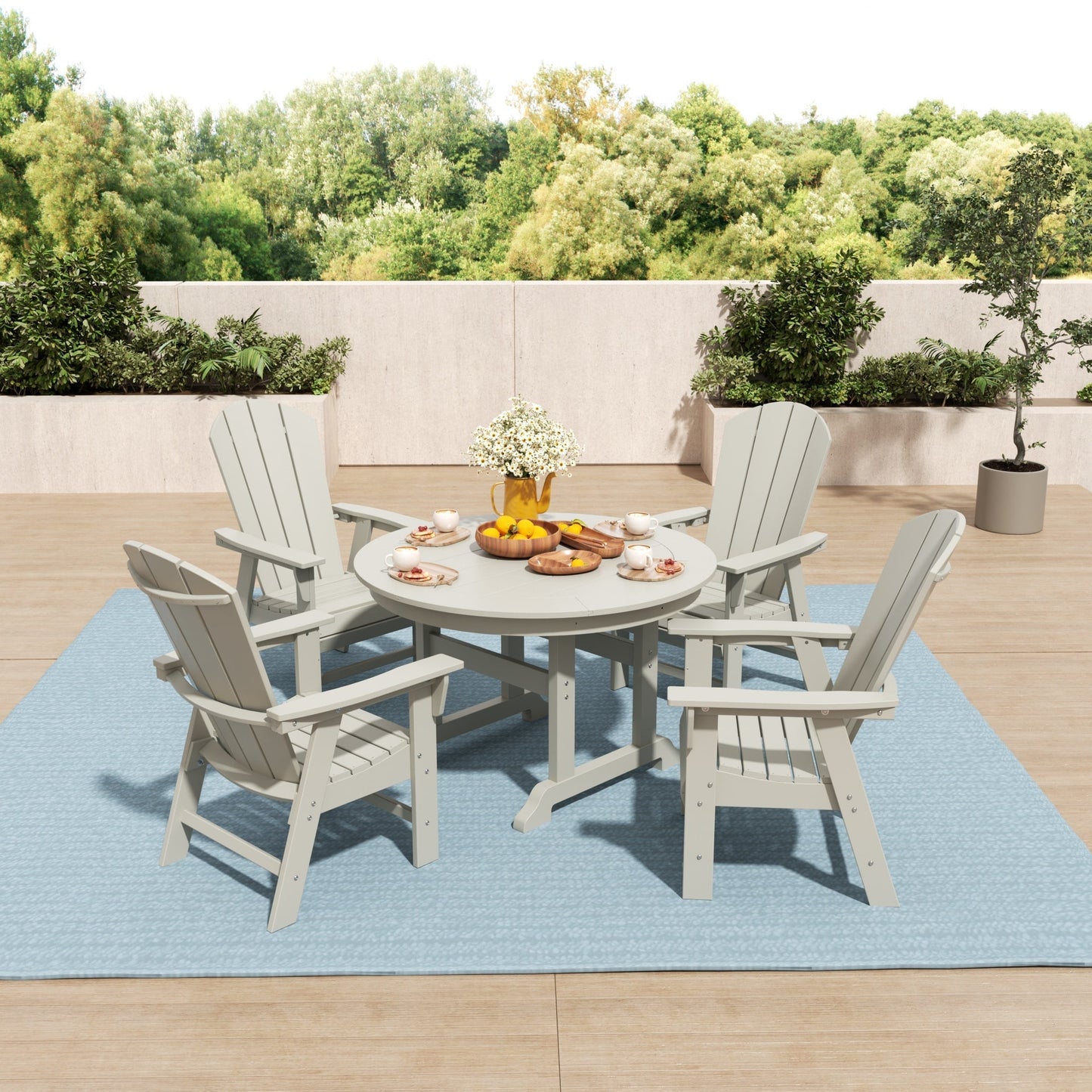 Set di sedie da pranzo rotonde Adirondack per esterni e patio Polytrends Laguna in HDPE, adatte a tutte le stagioni (set da 5 pezzi)