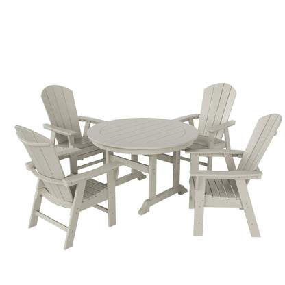 Set di sedie da pranzo rotonde Adirondack per esterni e patio Polytrends Laguna in HDPE, adatte a tutte le stagioni (set da 5 pezzi)