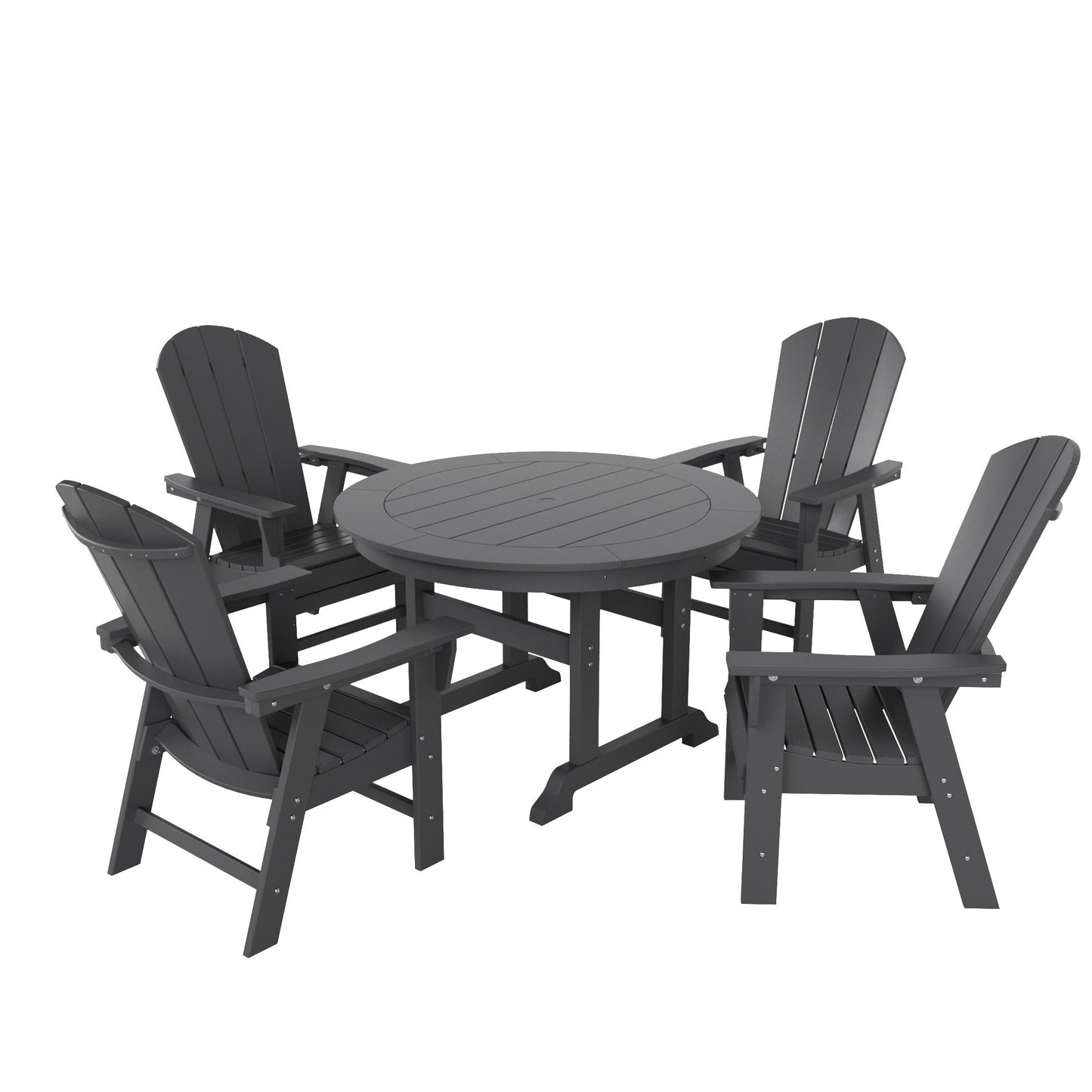 Set di sedie da pranzo rotonde Adirondack per esterni e patio Polytrends Laguna in HDPE, adatte a tutte le stagioni (set da 5 pezzi)