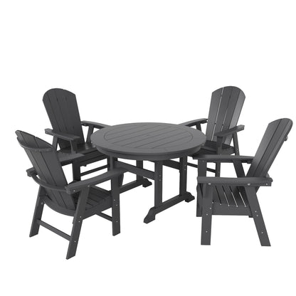 Set di sedie da pranzo rotonde Adirondack per esterni e patio Polytrends Laguna in HDPE, adatte a tutte le stagioni (set da 5 pezzi)