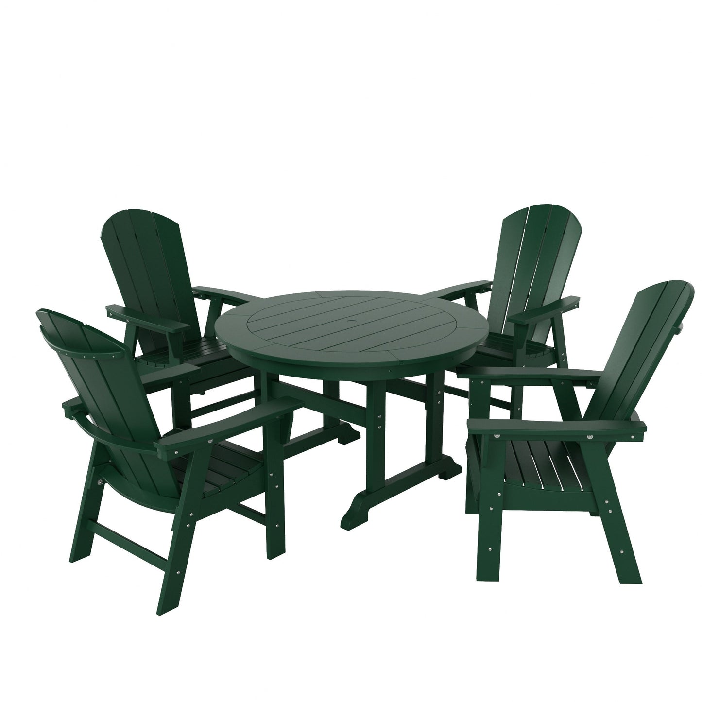 Set di sedie da pranzo rotonde Adirondack per esterni e patio Polytrends Laguna in HDPE, adatte a tutte le stagioni (set da 5 pezzi)