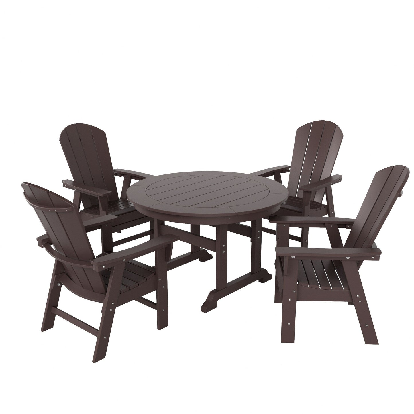 Set di sedie da pranzo rotonde Adirondack per esterni e patio Polytrends Laguna in HDPE, adatte a tutte le stagioni (set da 5 pezzi)
