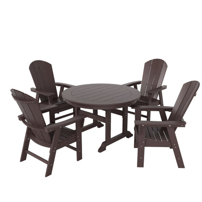 Set di sedie da pranzo rotonde Adirondack per esterni e patio Polytrends Laguna in HDPE, adatte a tutte le stagioni (set da 5 pezzi)
