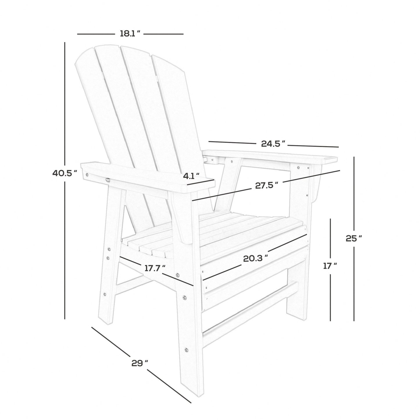 Set di sedie da pranzo rotonde Adirondack per esterni e patio Polytrends Laguna in HDPE, adatte a tutte le stagioni (set da 5 pezzi)