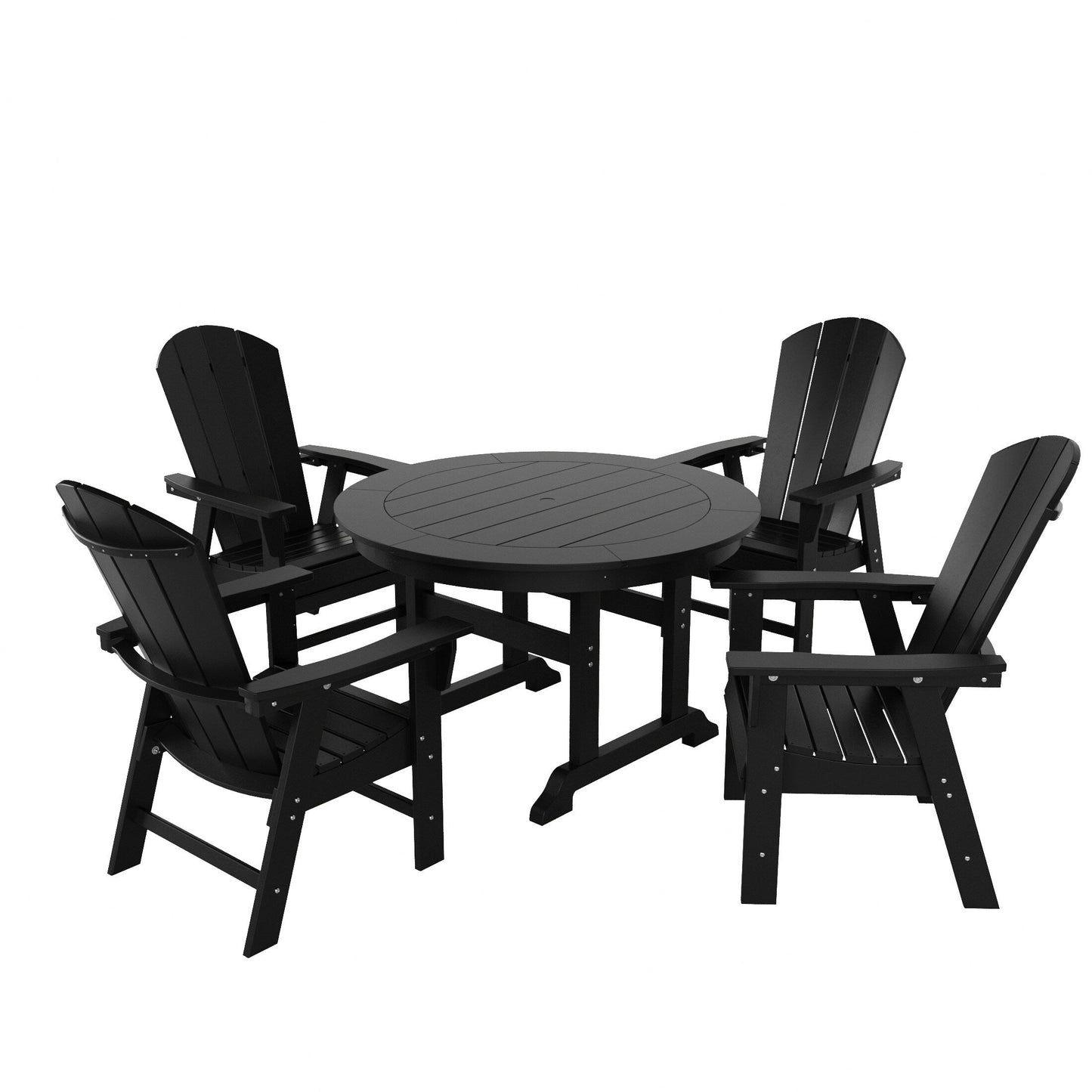 Set di sedie da pranzo rotonde Adirondack per esterni e patio Polytrends Laguna in HDPE, adatte a tutte le stagioni (set da 5 pezzi)