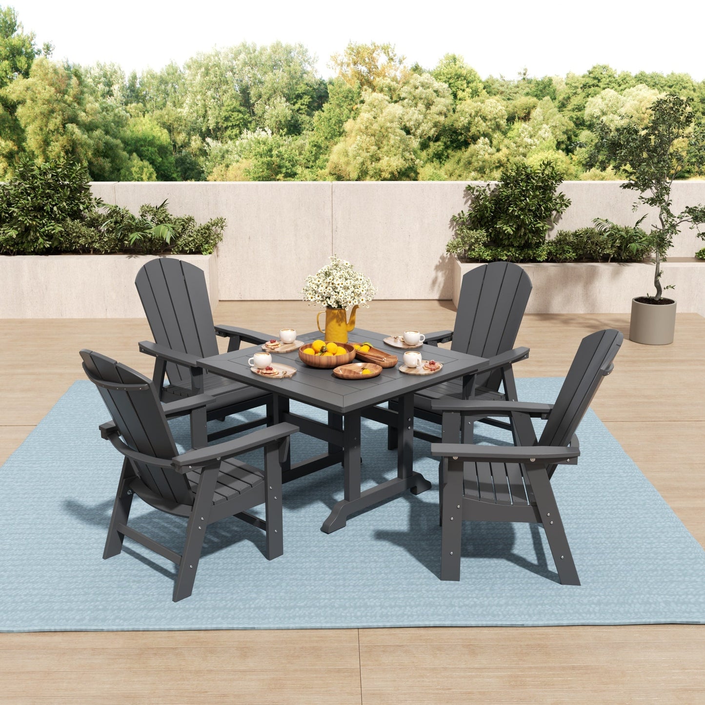 Set di sedie da pranzo quadrate Adirondack Laguna HDPE Polytrends per esterni e patio, adatte a tutte le stagioni (set da 5 pezzi)