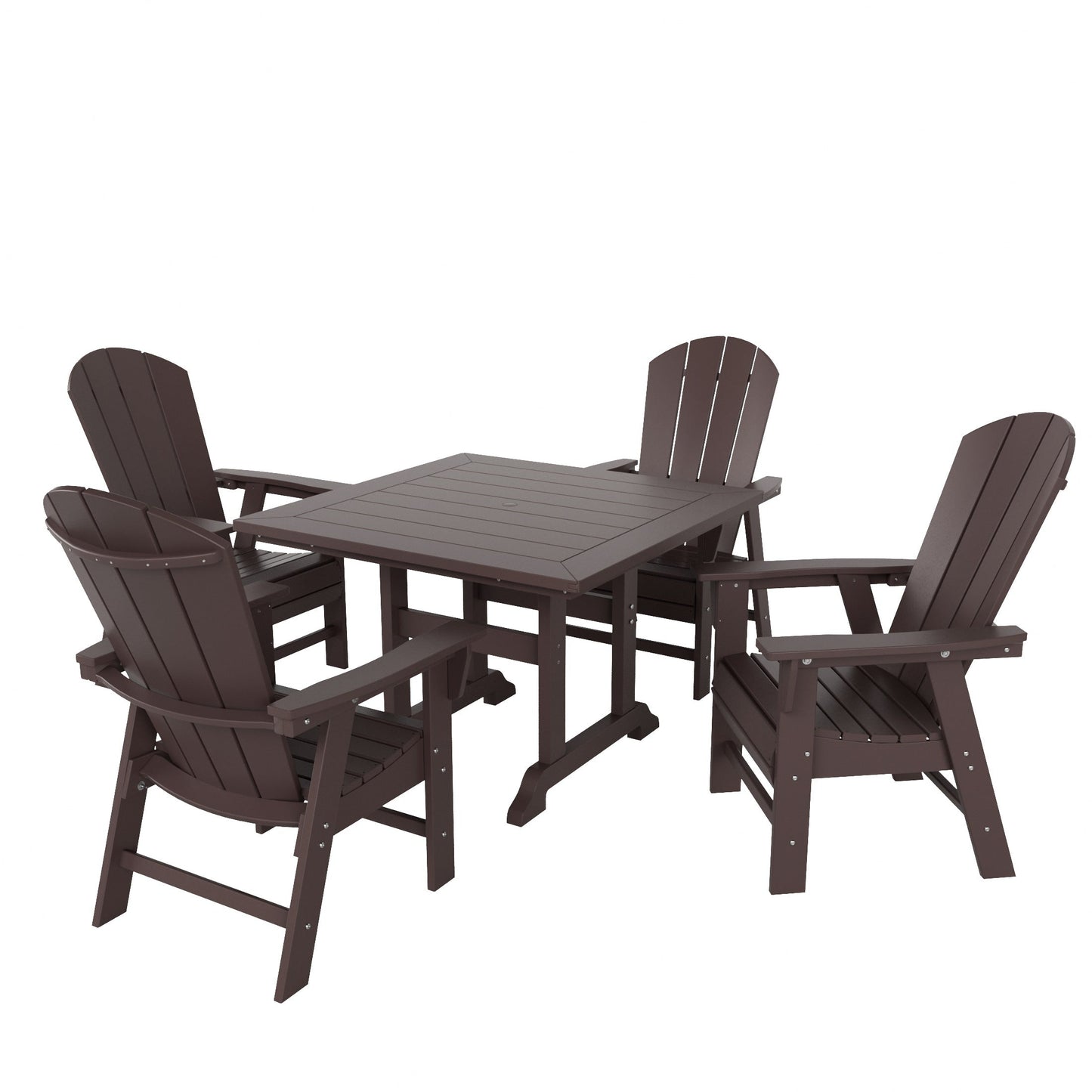 Set di sedie da pranzo quadrate Adirondack Laguna HDPE Polytrends per esterni e patio, adatte a tutte le stagioni (set da 5 pezzi)