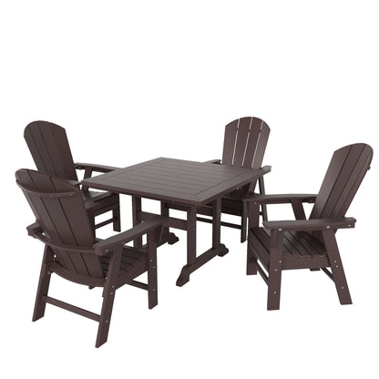 Set di sedie da pranzo quadrate Adirondack Laguna HDPE Polytrends per esterni e patio, adatte a tutte le stagioni (set da 5 pezzi)