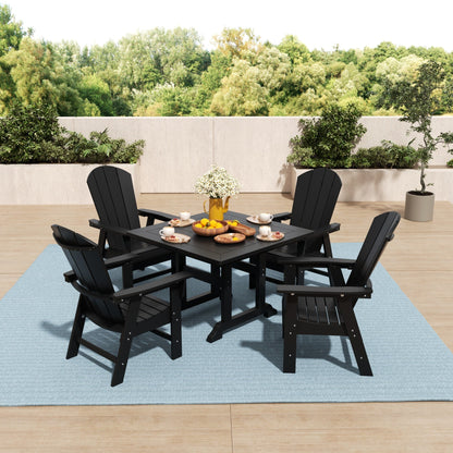 Set di sedie da pranzo quadrate Adirondack Laguna HDPE Polytrends per esterni e patio, adatte a tutte le stagioni (set da 5 pezzi)