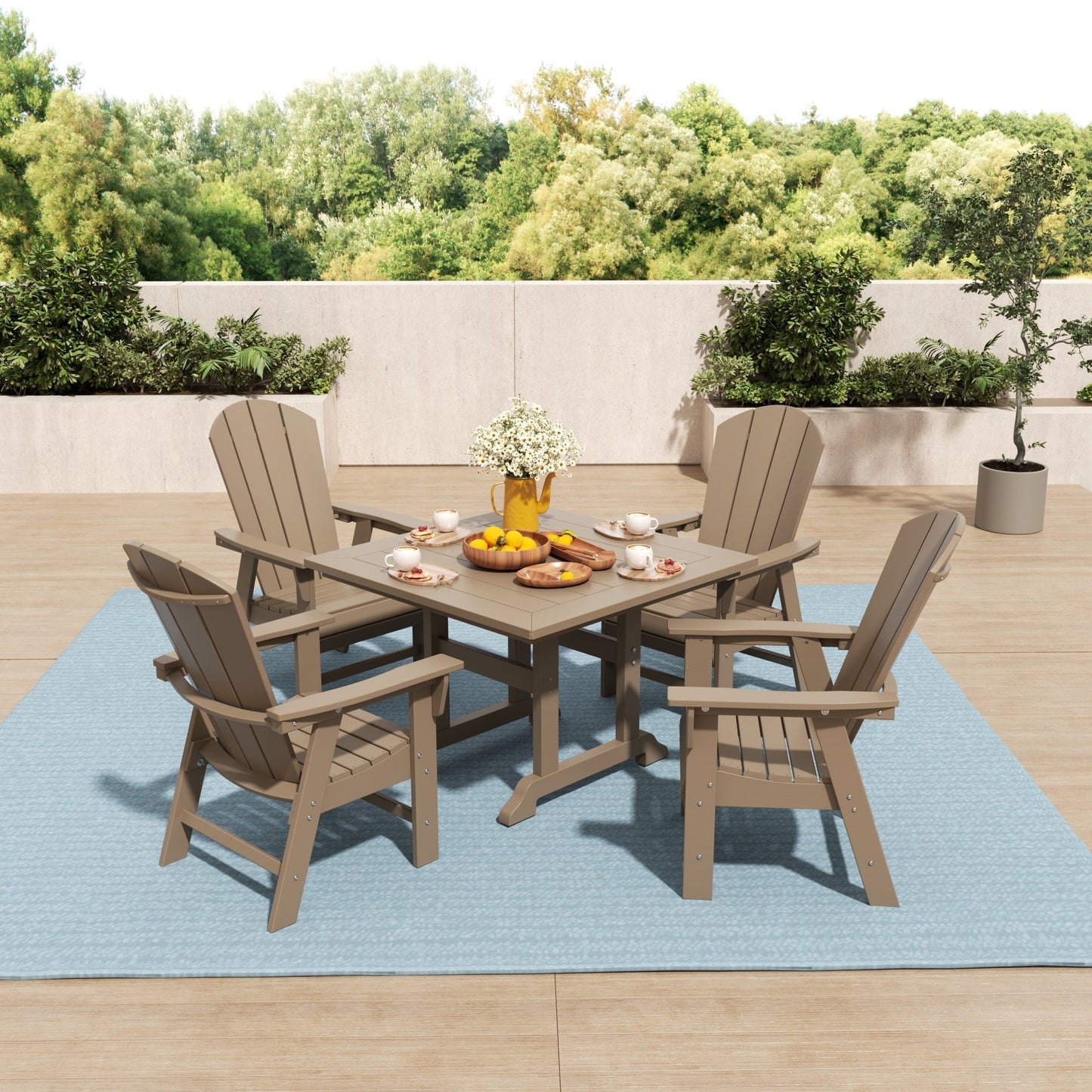 Set di sedie da pranzo quadrate Adirondack Laguna HDPE Polytrends per esterni e patio, adatte a tutte le stagioni (set da 5 pezzi)