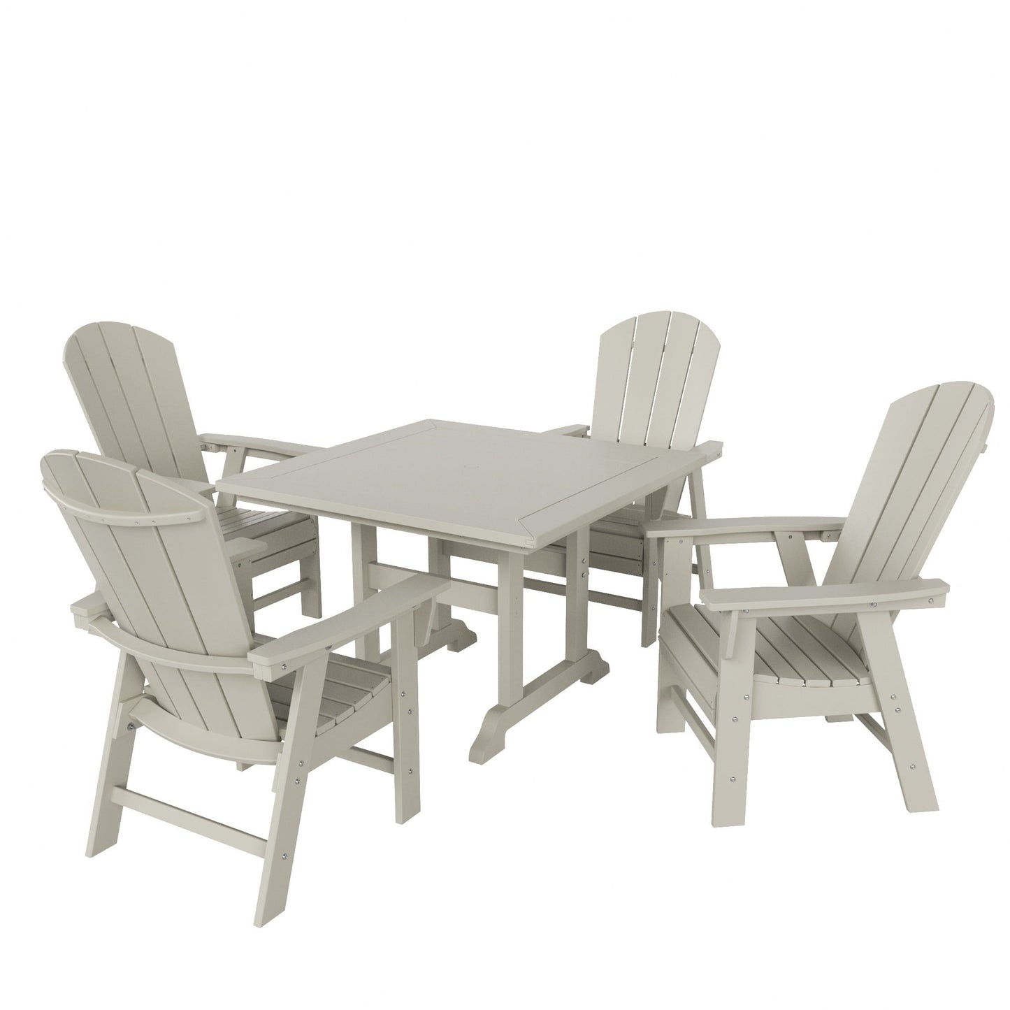 Set di sedie da pranzo quadrate Adirondack Laguna HDPE Polytrends per esterni e patio, adatte a tutte le stagioni (set da 5 pezzi)