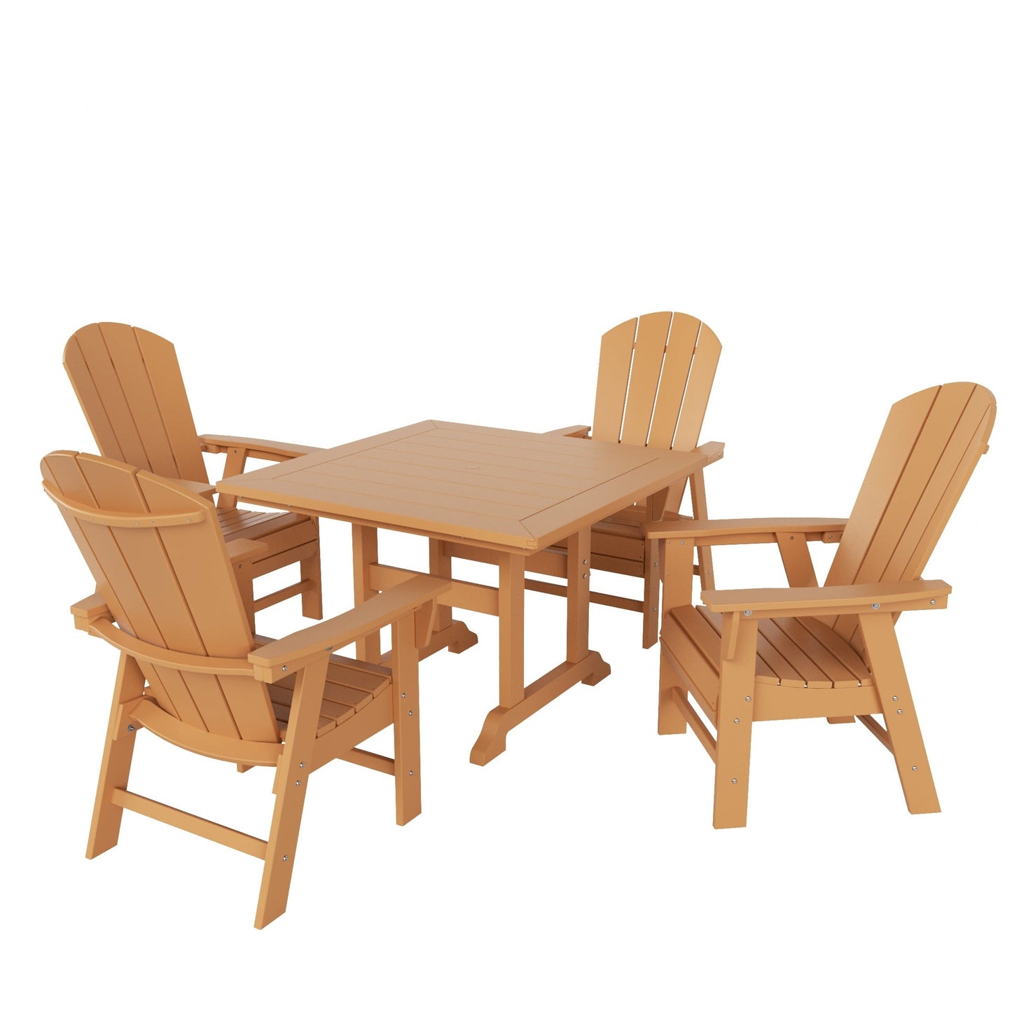 Set di sedie da pranzo quadrate Adirondack Laguna HDPE Polytrends per esterni e patio, adatte a tutte le stagioni (set da 5 pezzi)