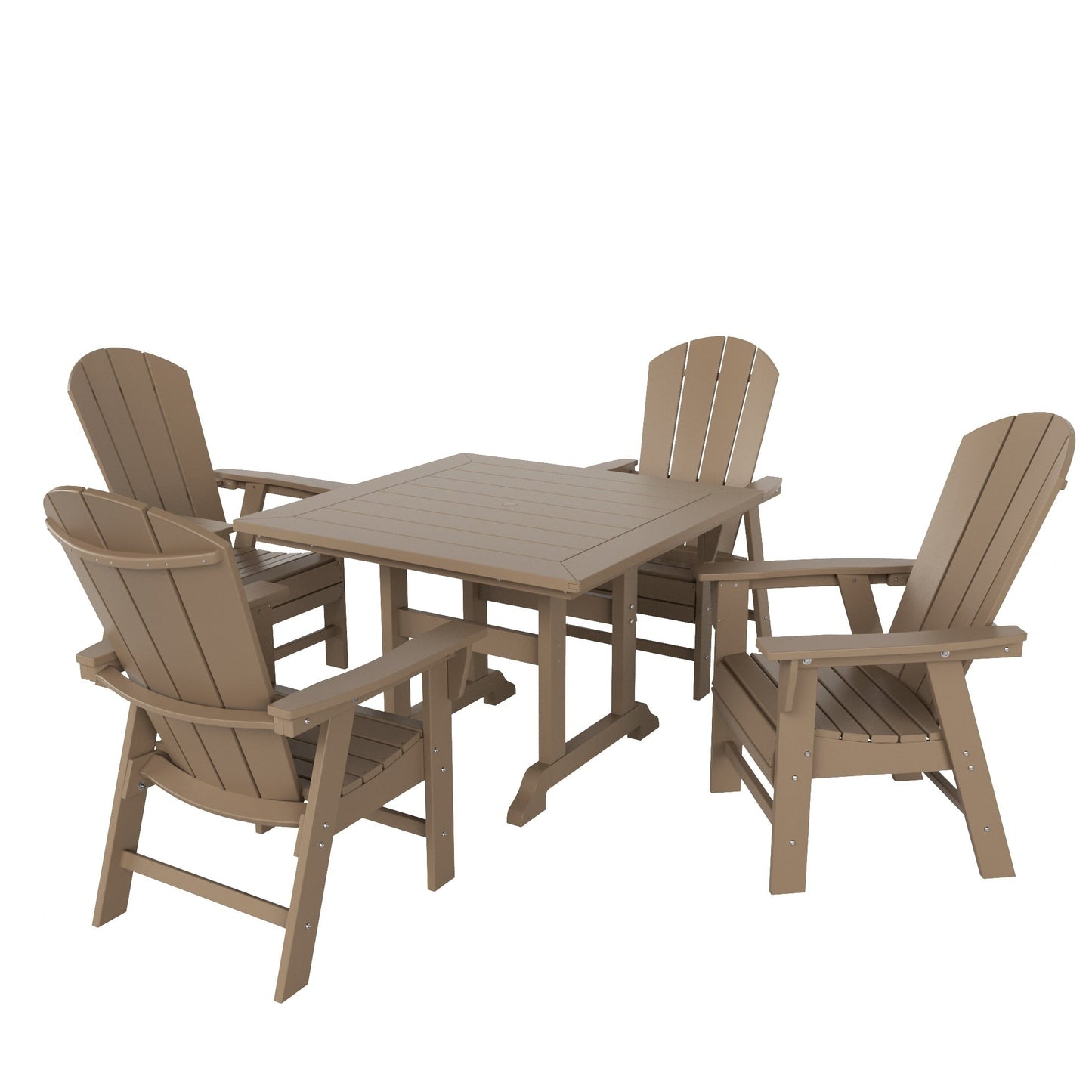 Set di sedie da pranzo quadrate Adirondack Laguna HDPE Polytrends per esterni e patio, adatte a tutte le stagioni (set da 5 pezzi)