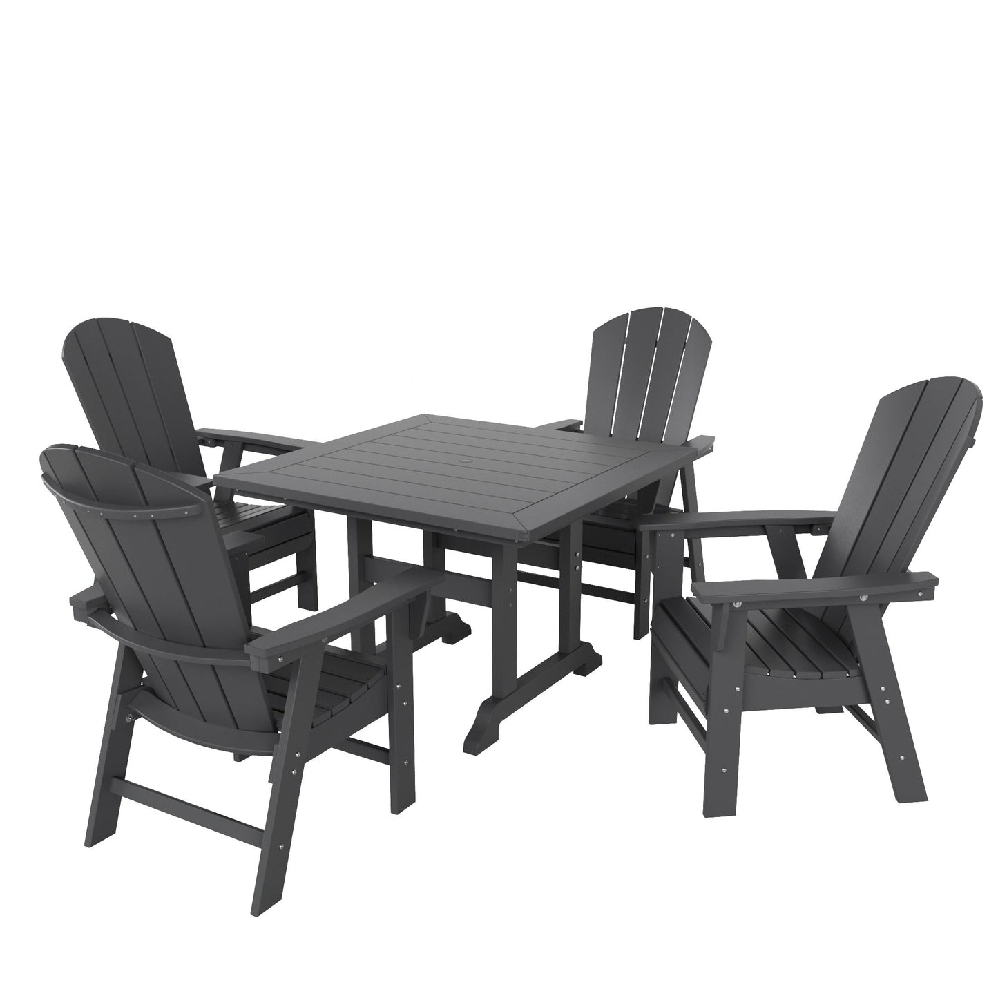 Set di sedie da pranzo quadrate Adirondack Laguna HDPE Polytrends per esterni e patio, adatte a tutte le stagioni (set da 5 pezzi)