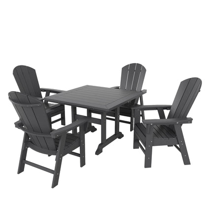 Set di sedie da pranzo quadrate Adirondack Laguna HDPE Polytrends per esterni e patio, adatte a tutte le stagioni (set da 5 pezzi)