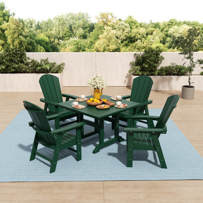 Set di sedie da pranzo quadrate Adirondack Laguna HDPE Polytrends per esterni e patio, adatte a tutte le stagioni (set da 5 pezzi)