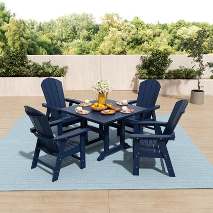 Set di sedie da pranzo quadrate Adirondack Laguna HDPE Polytrends per esterni e patio, adatte a tutte le stagioni (set da 5 pezzi)