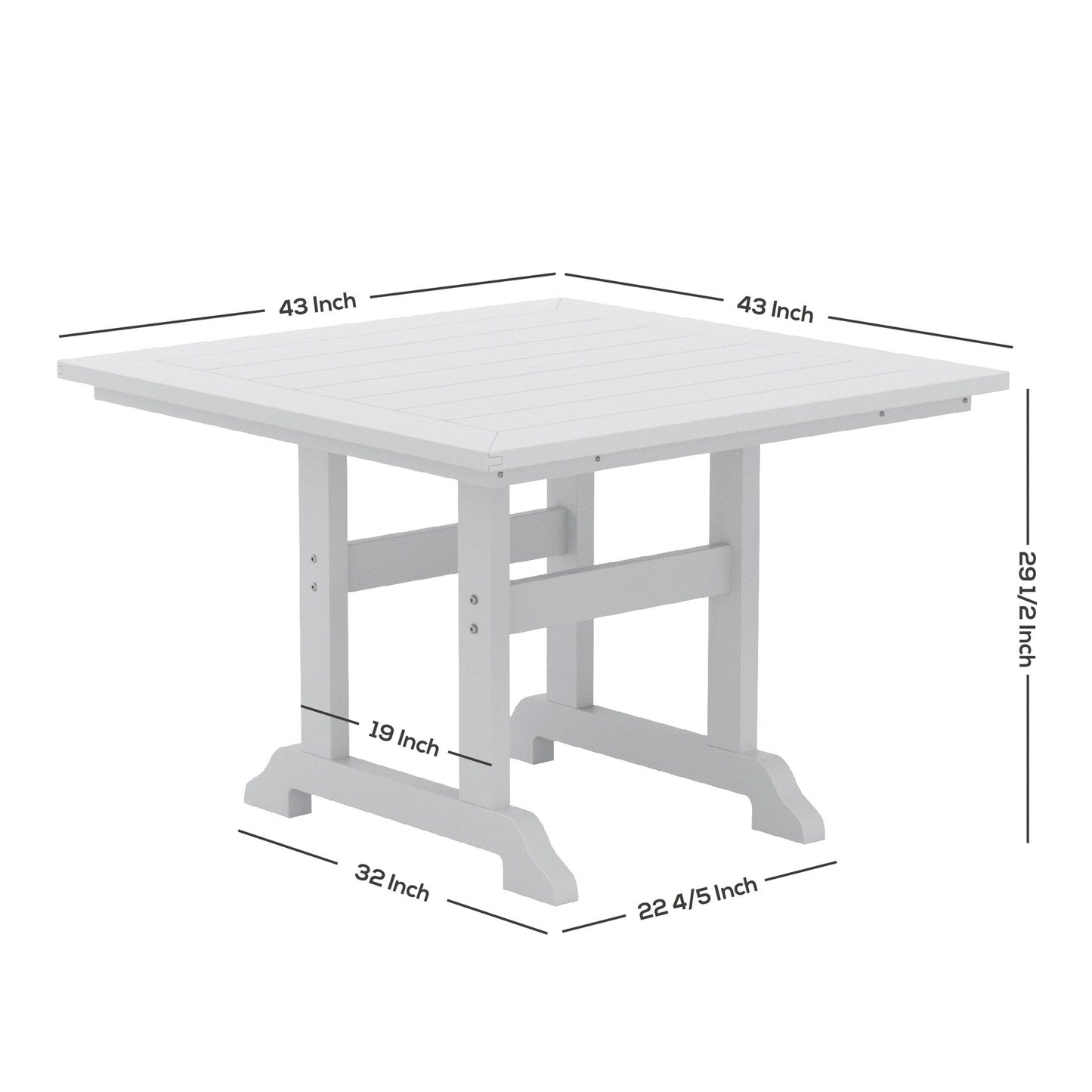 Set di sedie da pranzo quadrate Adirondack Laguna HDPE Polytrends per esterni e patio, adatte a tutte le stagioni (set da 5 pezzi)