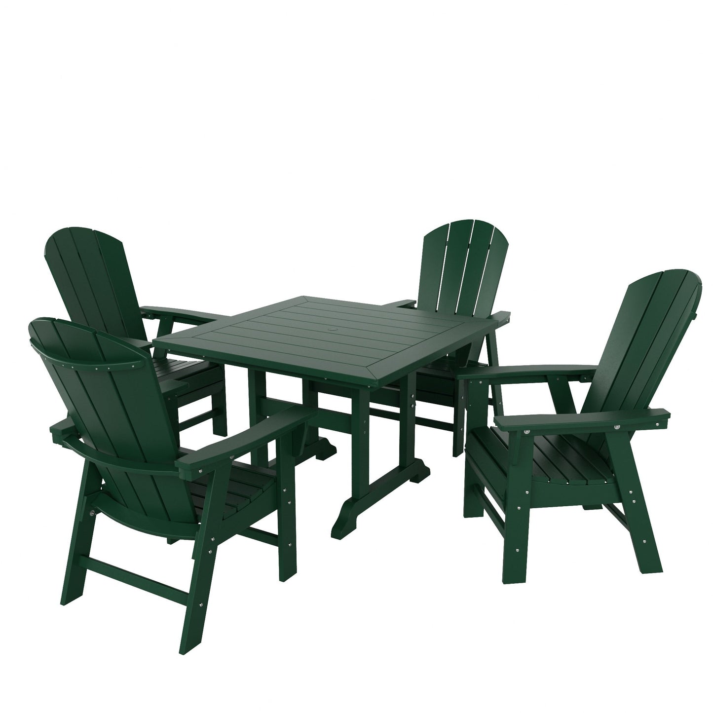Set di sedie da pranzo quadrate Adirondack Laguna HDPE Polytrends per esterni e patio, adatte a tutte le stagioni (set da 5 pezzi)