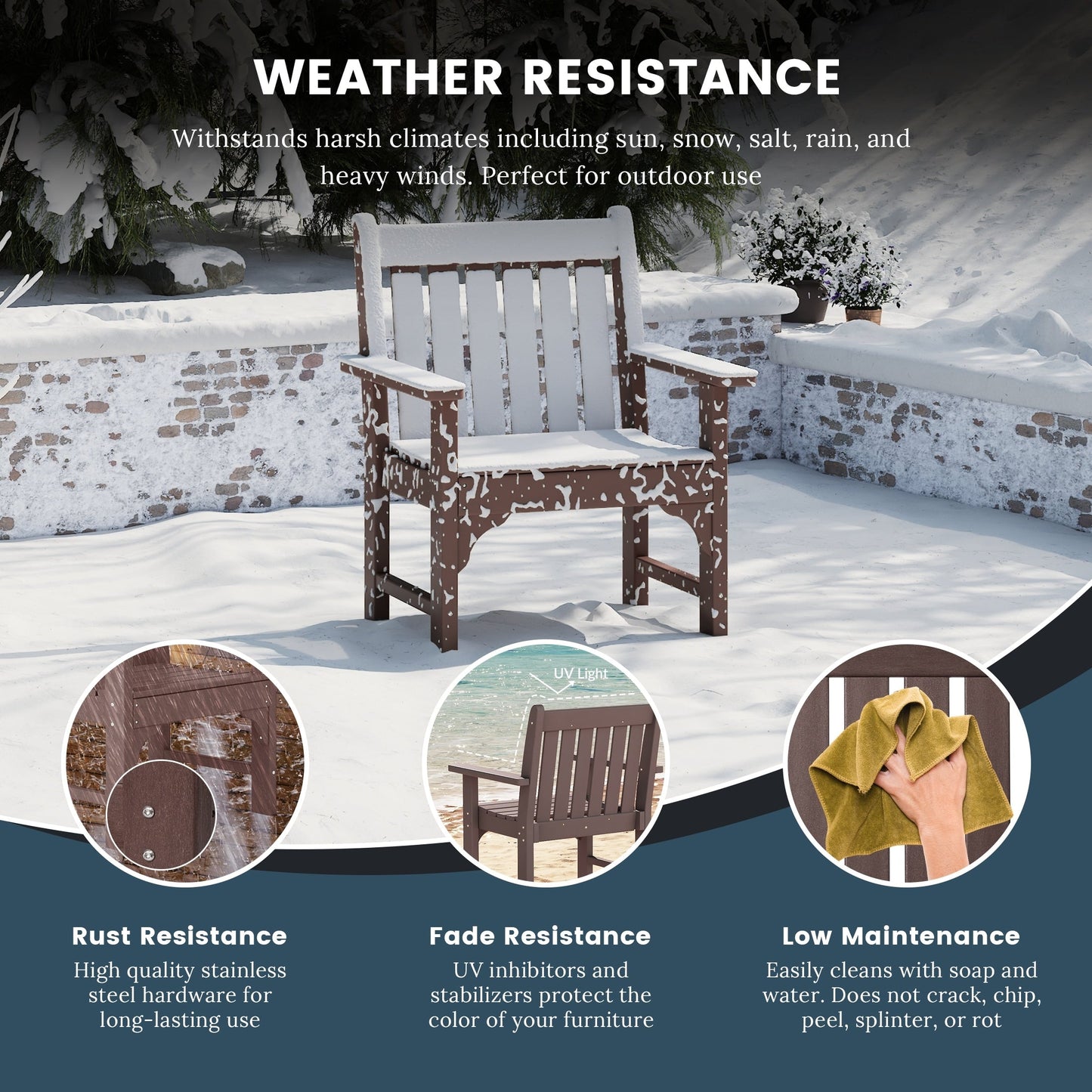 Polytrends Laguna, set da pranzo da giardino con tavolo rettangolare da 6 pezzi per patio e panca