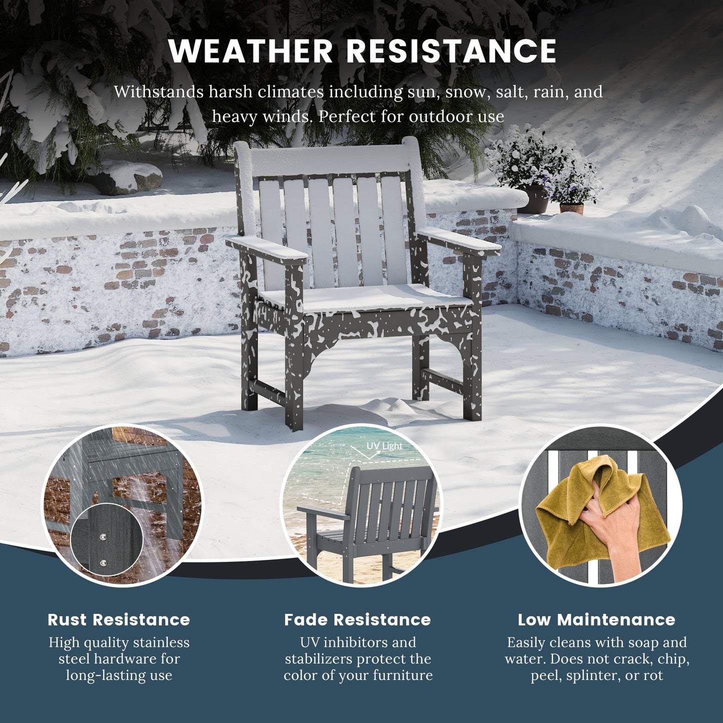 Polytrends Laguna, set da pranzo da giardino con tavolo rettangolare da 6 pezzi per patio e panca