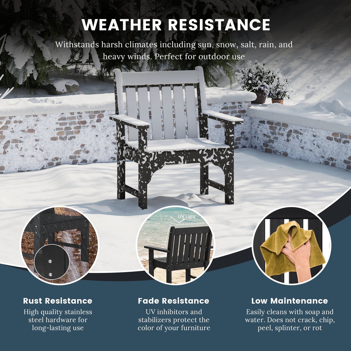 Polytrends Laguna, set da pranzo da giardino con tavolo rettangolare da 6 pezzi per patio e panca