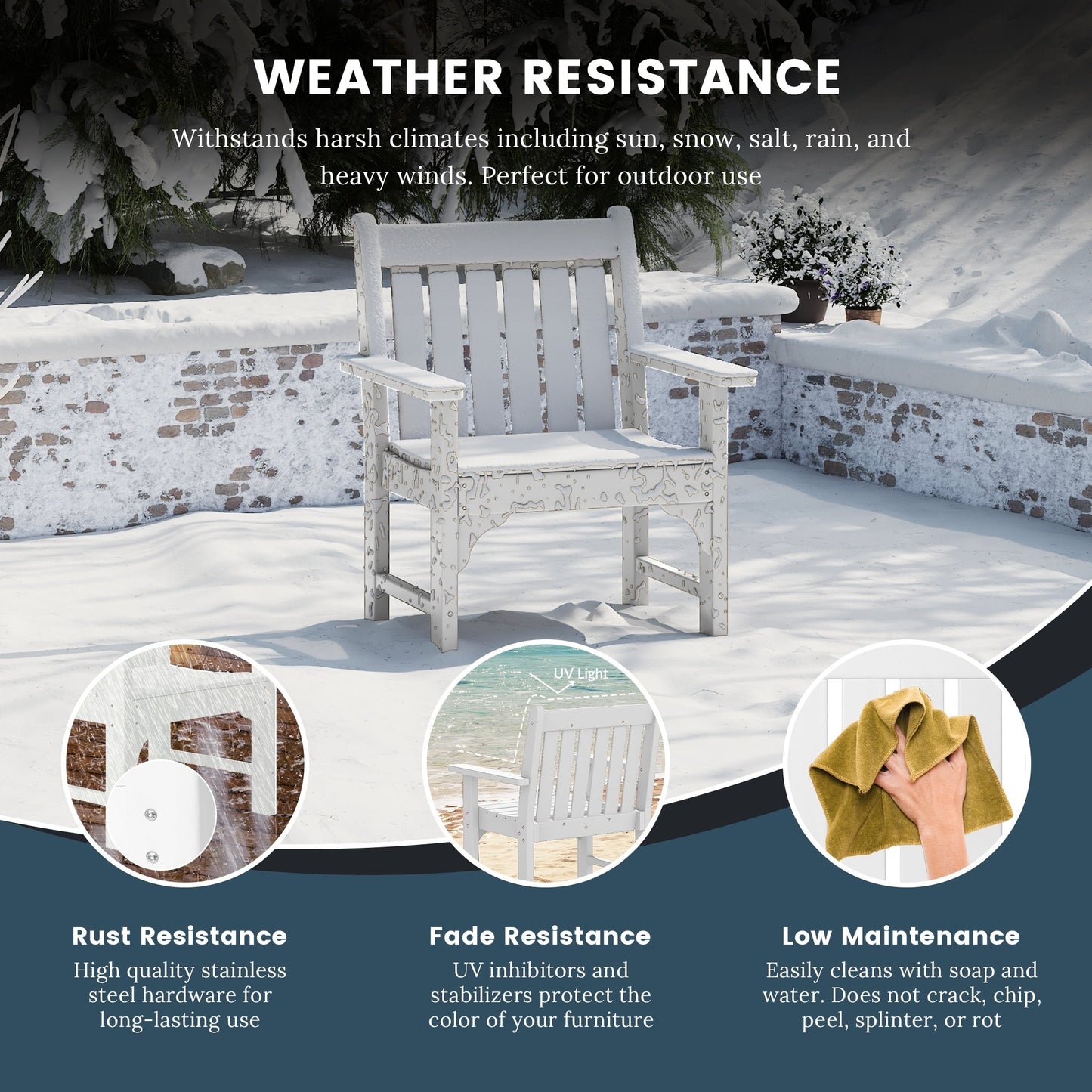 Polytrends Laguna, set da pranzo da giardino con tavolo rettangolare da 6 pezzi per patio e panca