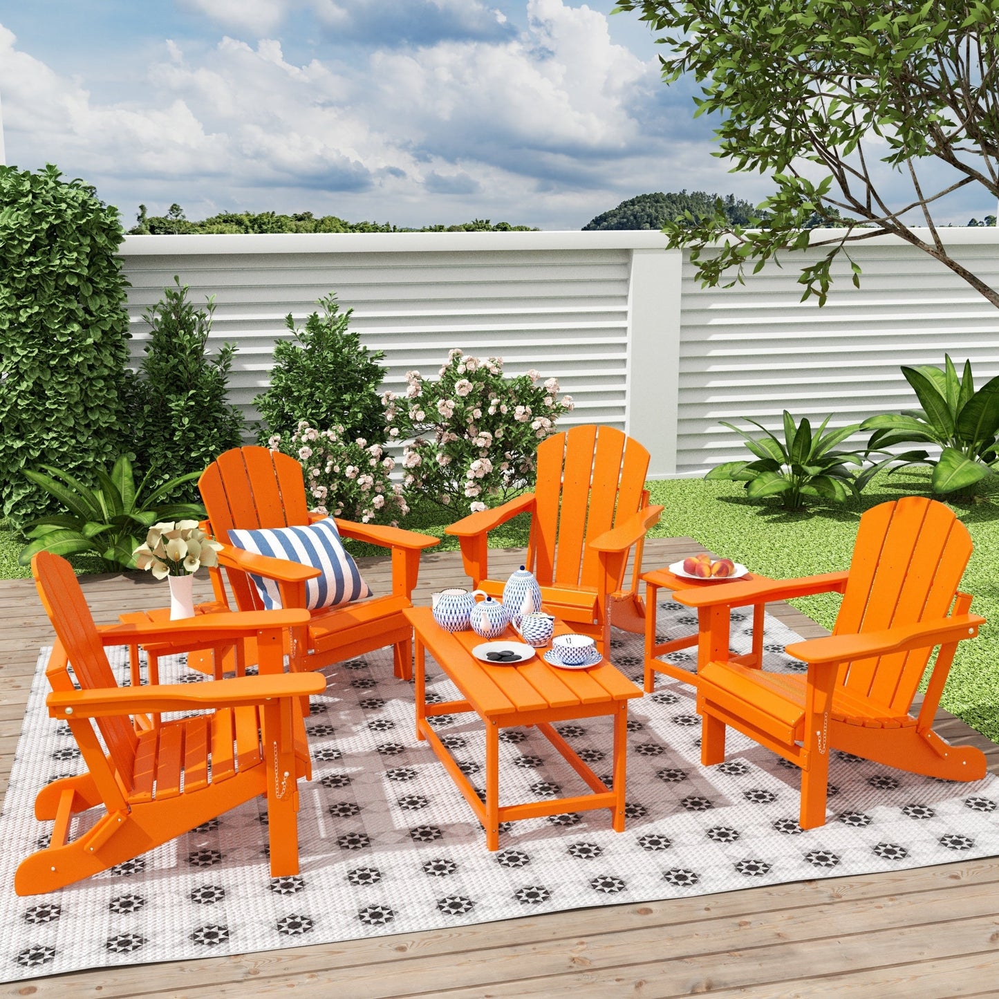 Polytrends Laguna Hdpe All Weather Patio Outdoor Pieghevole Adirondack Set da conversazione (Set da 7 pezzi)