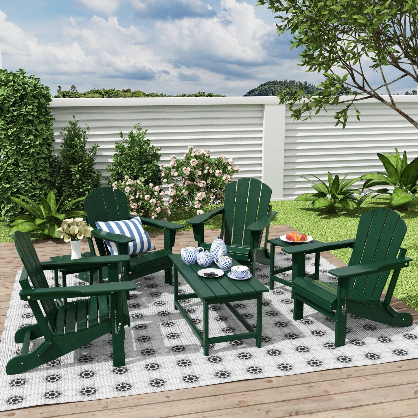 Polytrends Laguna Hdpe All Weather Patio Outdoor Pieghevole Adirondack Set da conversazione (Set da 7 pezzi)