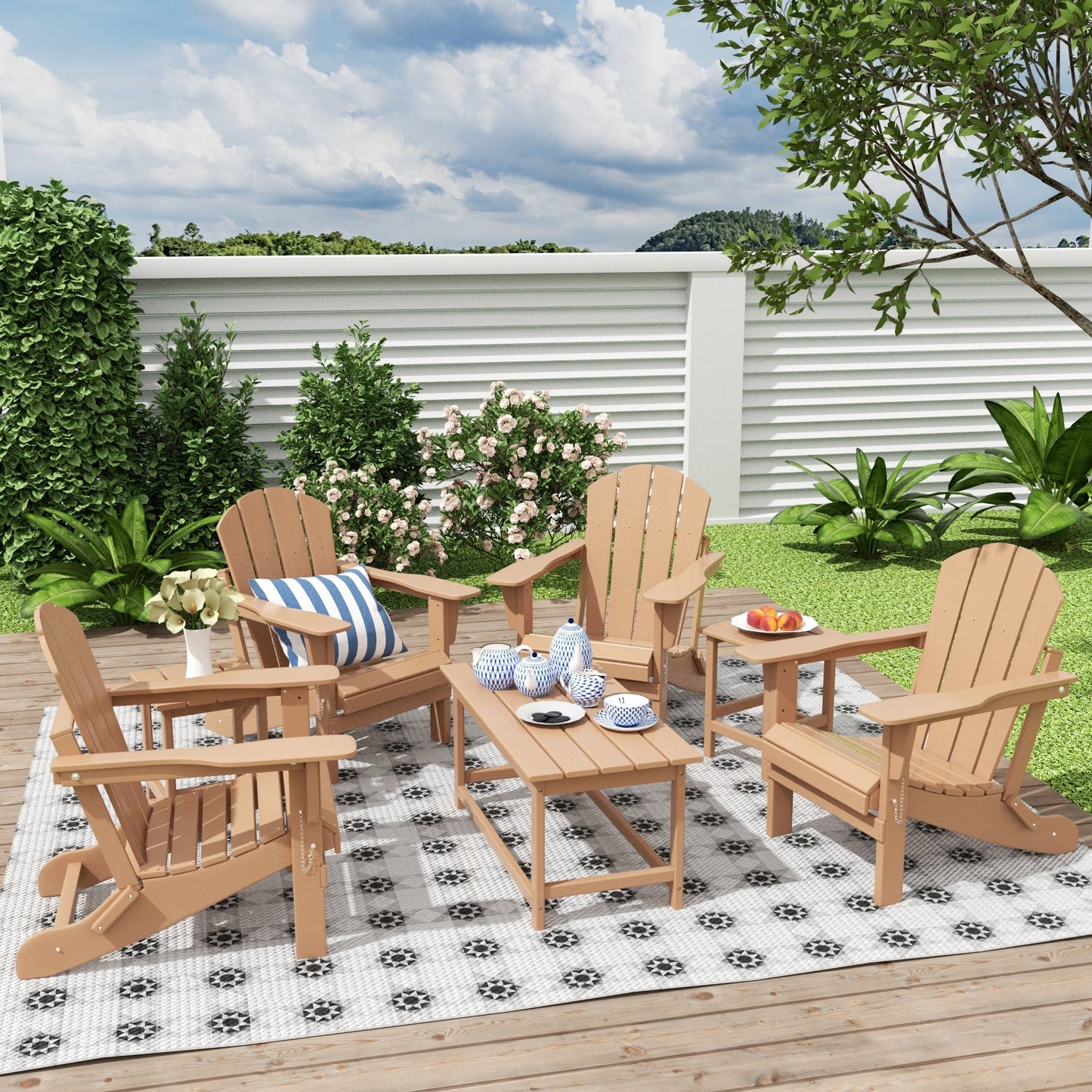Polytrends Laguna Hdpe All Weather Patio Outdoor Pieghevole Adirondack Set da conversazione (Set da 7 pezzi)