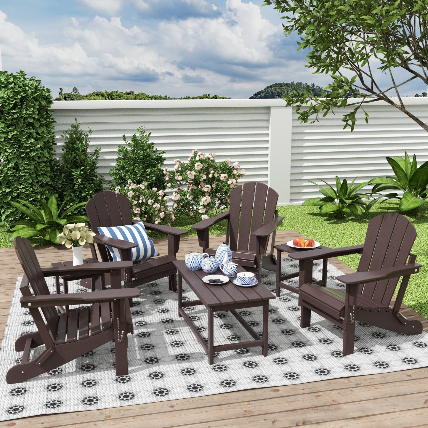 Polytrends Laguna Hdpe All Weather Patio Outdoor Pieghevole Adirondack Set da conversazione (Set da 7 pezzi)