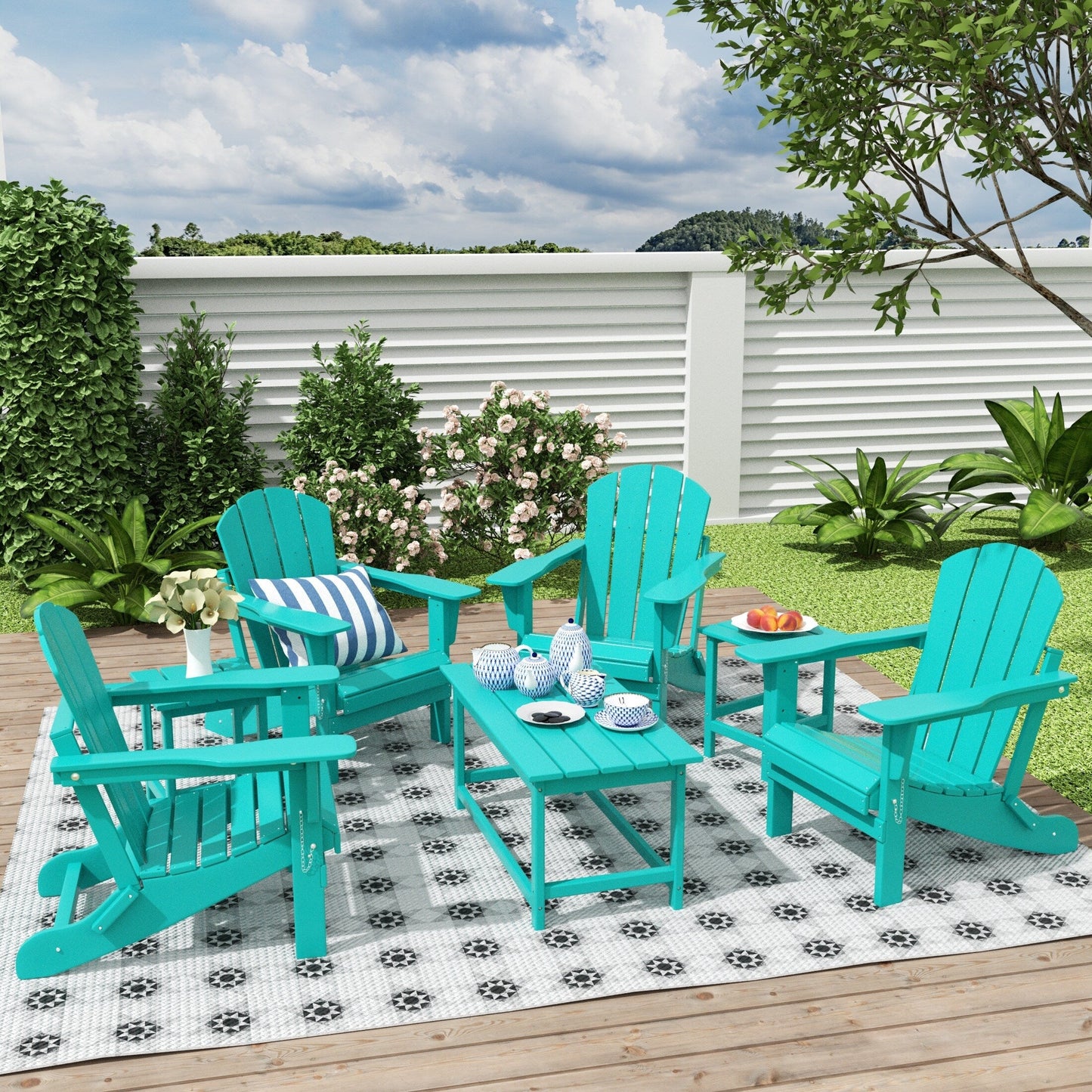 Polytrends Laguna Hdpe All Weather Patio Outdoor Pieghevole Adirondack Set da conversazione (Set da 7 pezzi)