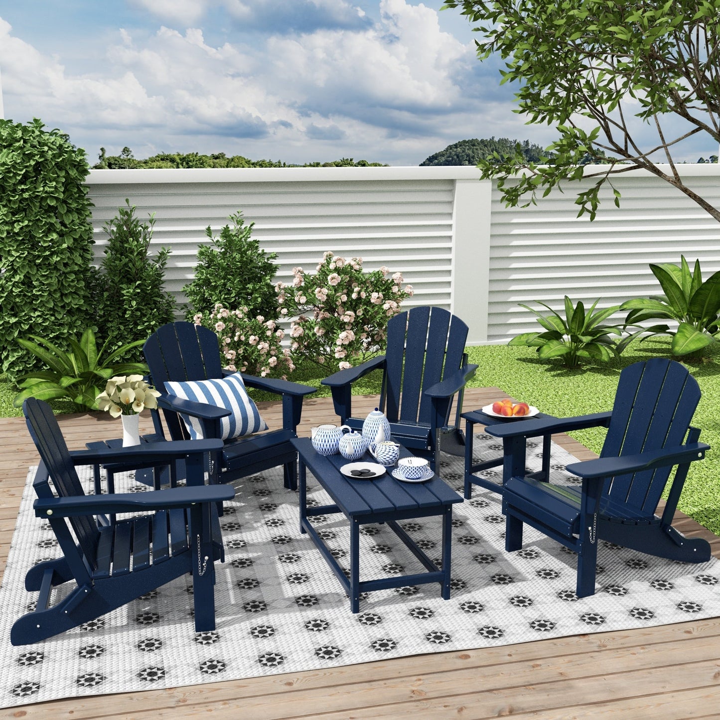 Polytrends Laguna Hdpe All Weather Patio Outdoor Pieghevole Adirondack Set da conversazione (Set da 7 pezzi)