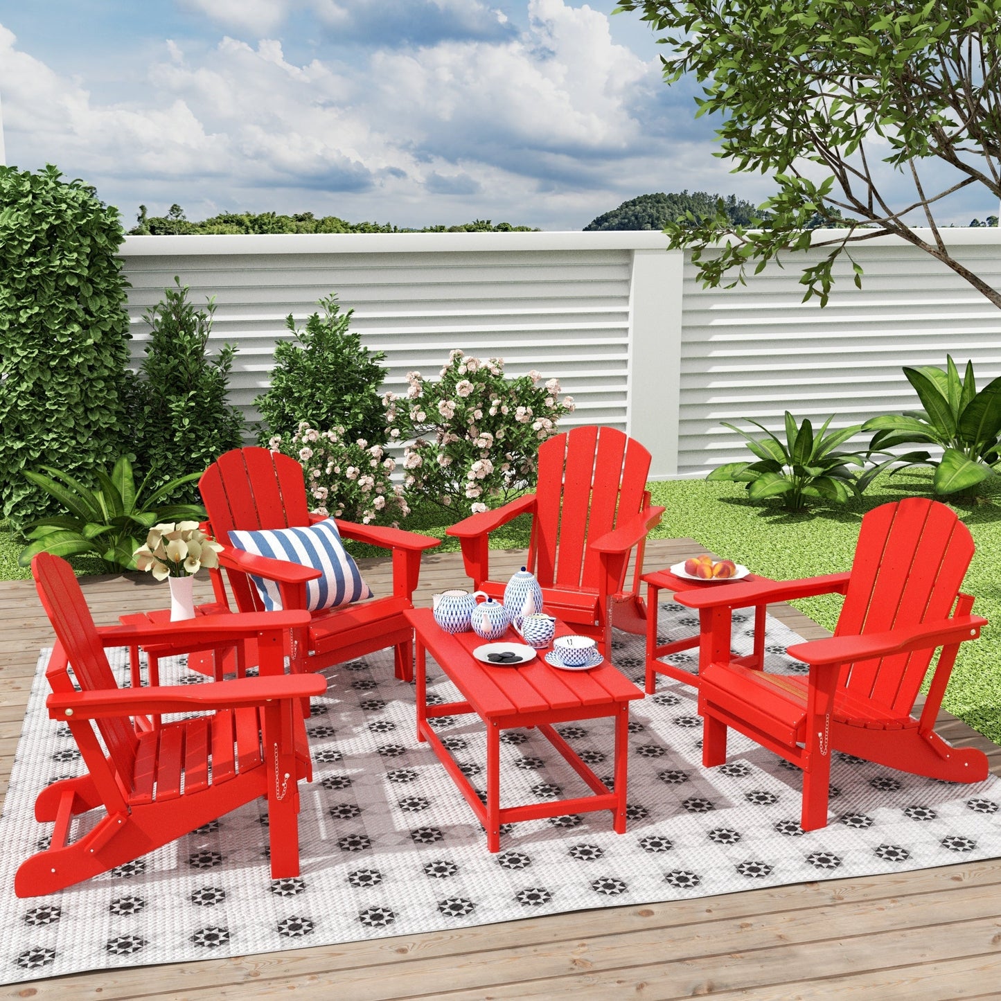 Polytrends Laguna Hdpe All Weather Patio Outdoor Pieghevole Adirondack Set da conversazione (Set da 7 pezzi)