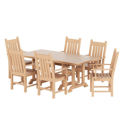 Polytrends Laguna Hdpe Set da pranzo per esterni, adatto a tutte le stagioni, con tavolo rettangolare e poltrone (set da 7 pezzi)