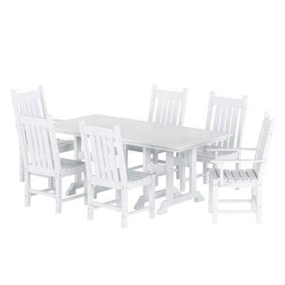 Polytrends Laguna Hdpe Set da pranzo per esterni, adatto a tutte le stagioni, con tavolo rettangolare e sedie laterali (set da 7 pezzi)