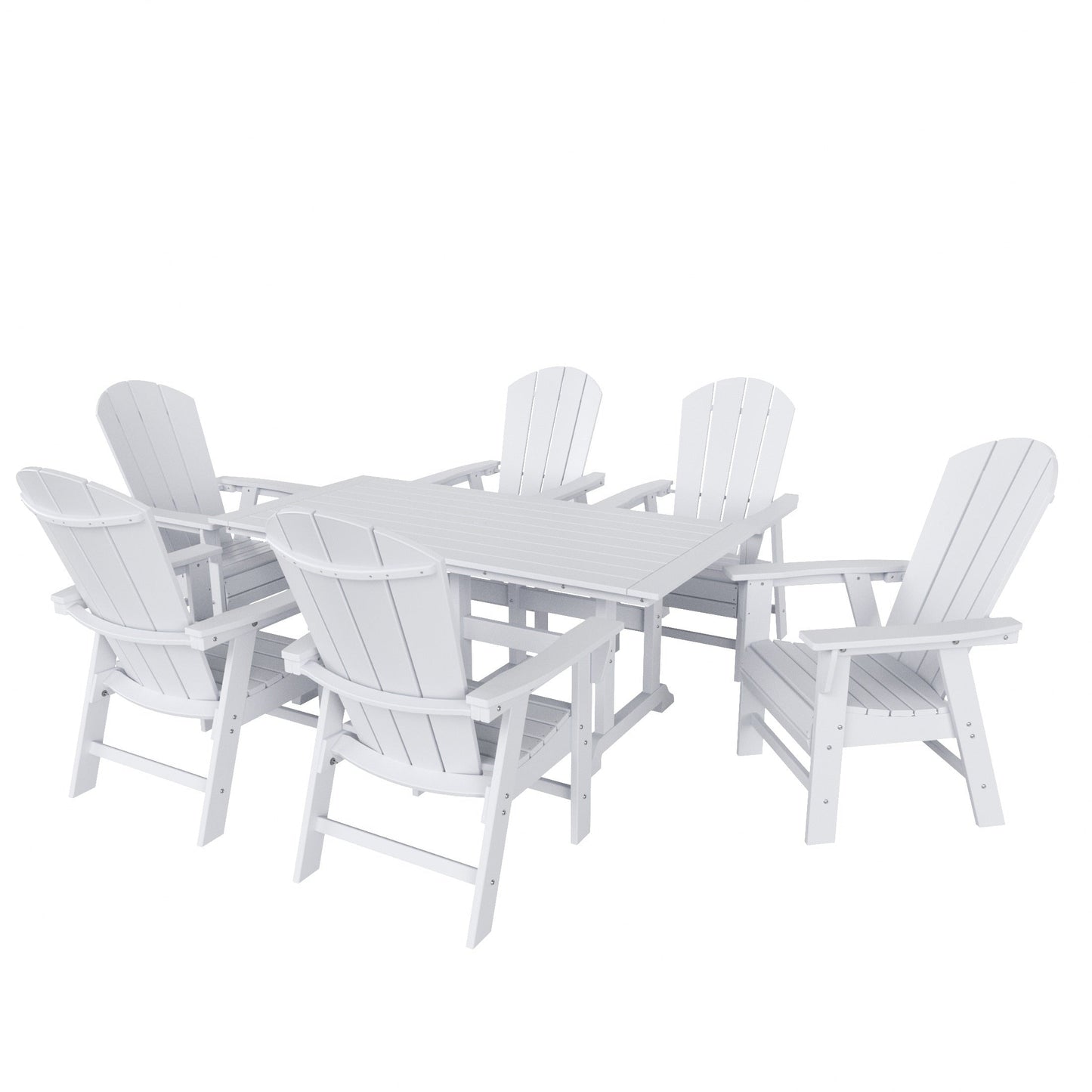 Sedie da pranzo rettangolari Adirondack per esterni, adatte a tutte le stagioni, con tavolo, Laguna HDPE Polytrends (set da 7 pezzi)