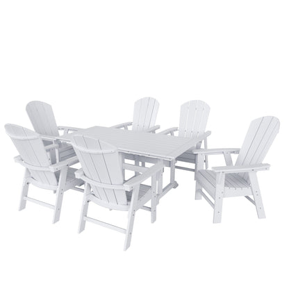 Sedie da pranzo rettangolari Adirondack per esterni, adatte a tutte le stagioni, con tavolo, Laguna HDPE Polytrends (set da 7 pezzi)