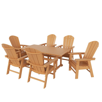 Sedie da pranzo rettangolari Adirondack per esterni, adatte a tutte le stagioni, con tavolo, Laguna HDPE Polytrends (set da 7 pezzi)