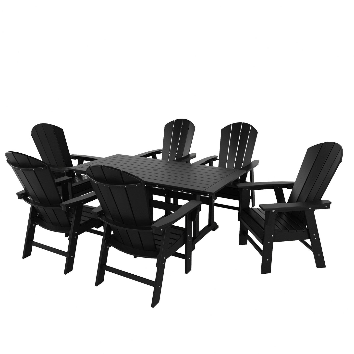 Sedie da pranzo rettangolari Adirondack per esterni, adatte a tutte le stagioni, con tavolo, Laguna HDPE Polytrends (set da 7 pezzi)