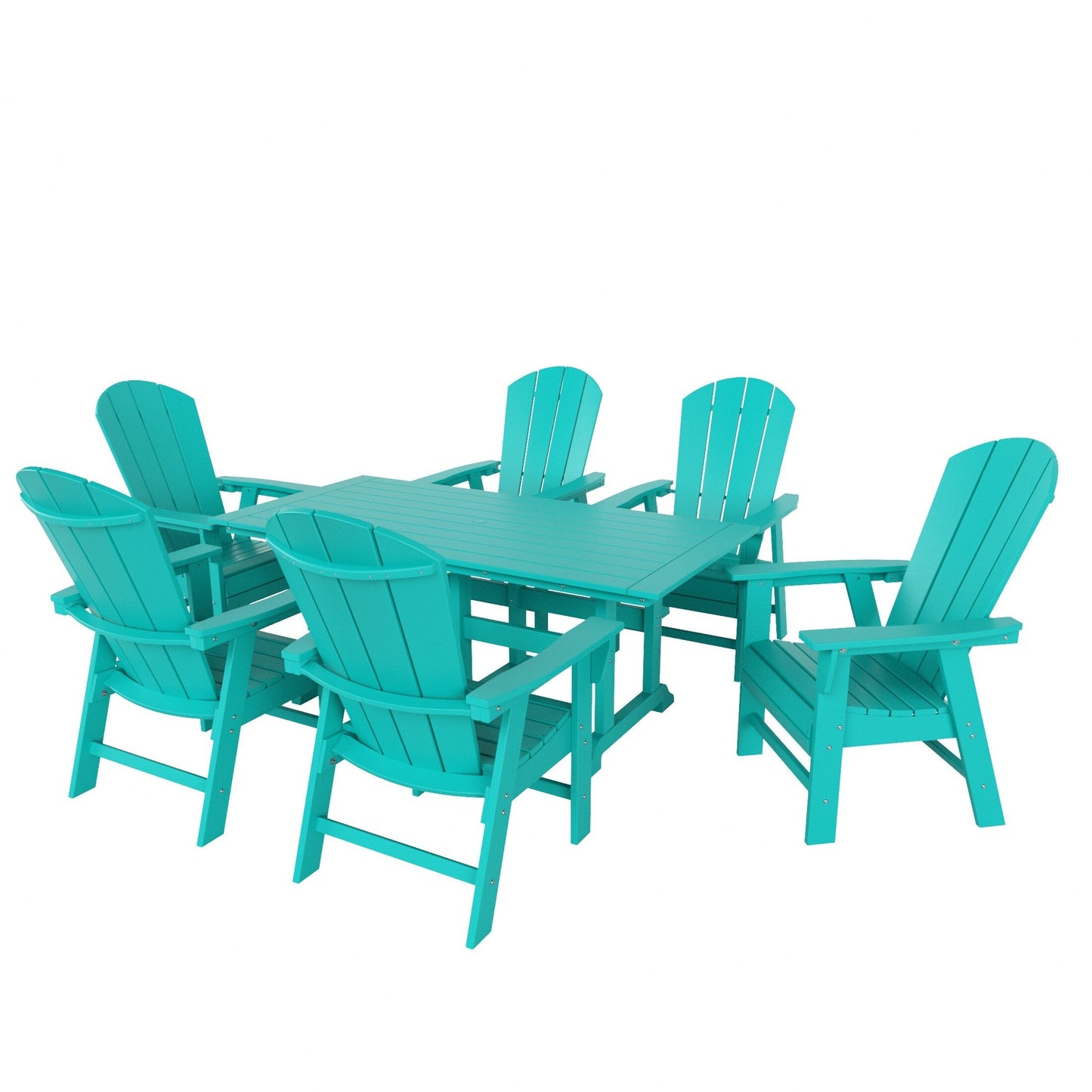 Sedie da pranzo rettangolari Adirondack per esterni, adatte a tutte le stagioni, con tavolo, Laguna HDPE Polytrends (set da 7 pezzi)