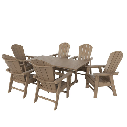 Sedie da pranzo rettangolari Adirondack per esterni, adatte a tutte le stagioni, con tavolo, Laguna HDPE Polytrends (set da 7 pezzi)