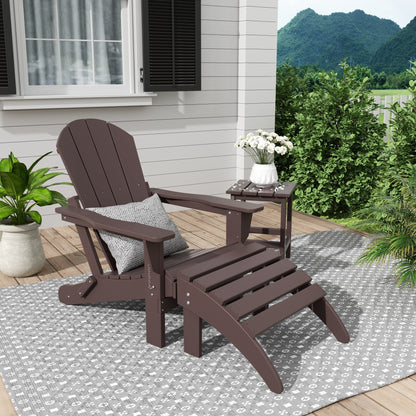 Sedia Adirondack pieghevole per esterni e patio Polytrends Laguna HDPE, adatta a tutte le stagioni, con pouf e tavolino laterale (set da 3 pezzi)
