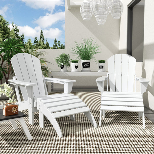 Sedie Adirondack pieghevoli per esterni e patio Polytrends Laguna in HDPE, adatte a tutte le stagioni, con pouf (set da 5 pezzi)