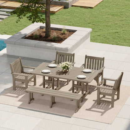 Polytrends Laguna, set da pranzo da giardino con tavolo rettangolare da 6 pezzi per patio e panca