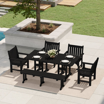 Polytrends Laguna, set da pranzo da giardino con tavolo rettangolare da 6 pezzi per patio e panca