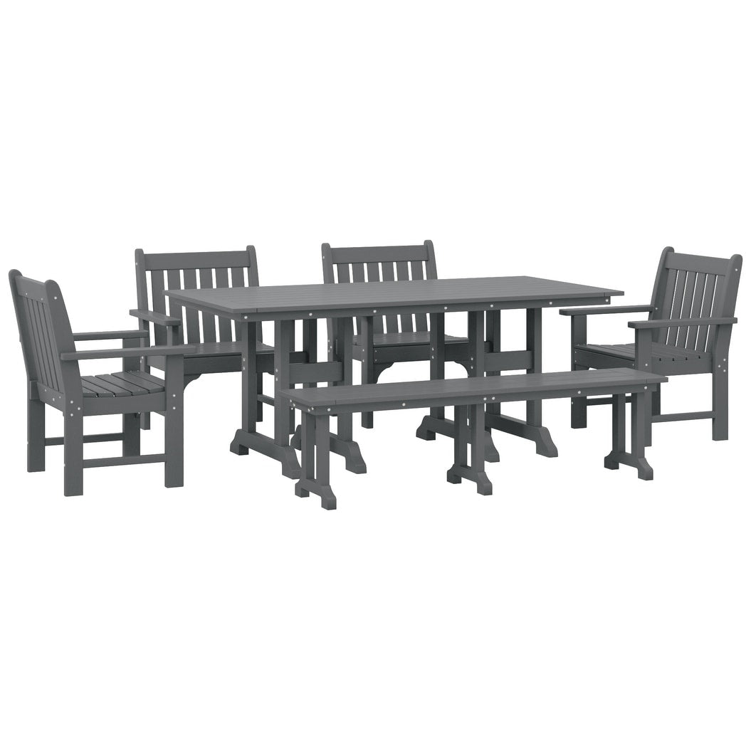 Polytrends Laguna, set da pranzo da giardino con tavolo rettangolare da 6 pezzi per patio e panca